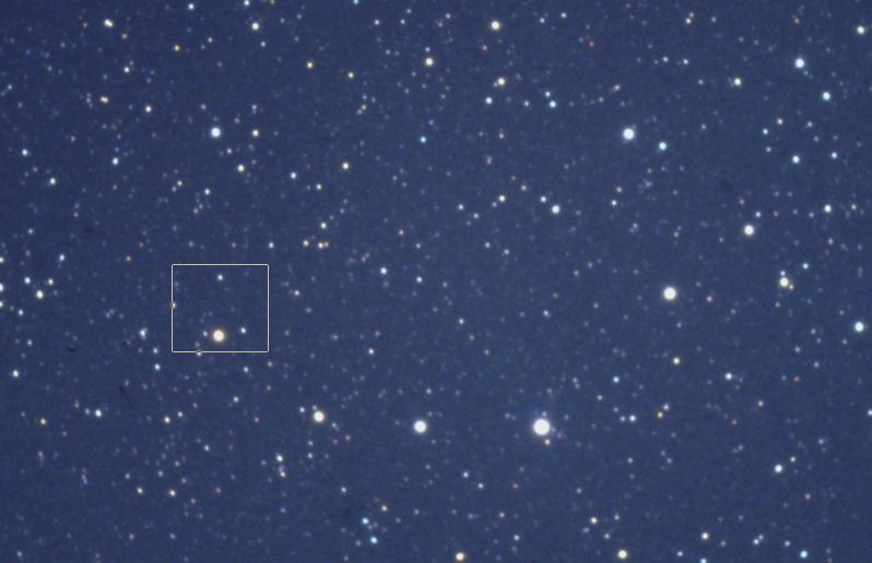 Der Galaxienhaufen Abell 2142 / A2142 mit einer Helligkeit von 16 mag liegt ungefhr an der Stelle des Quadrates im Bild. Am 21.4.2023 um 0:23:46,8 UT wird meiner Prognose nach das Verschmelzen zweier supermassiver Schwarzer Lcher zu beobachten sein (Extrempunkt der Gravitationswellen, die vom Detektor KAGRA beobachtet werden, spter auch von LIGO und VIRGO). Dann entstehen eine Hypernova und ein extremer Gammablitz, dessen einer Jet zentral die Erde trifft. Die Hypernova wird als heller Stern (heller als die Venus!) ber 1000 Jahre zu beobachten sein. Extremer Gamma-Ray-Burst (GRB) + Hypernova in Abell 2142 bzw. A2142 in CrB Corona Borealis - Nrdliche Krone - 21.4.2024 0:23:46,8 UT = 2:23:46,8 MESZ?